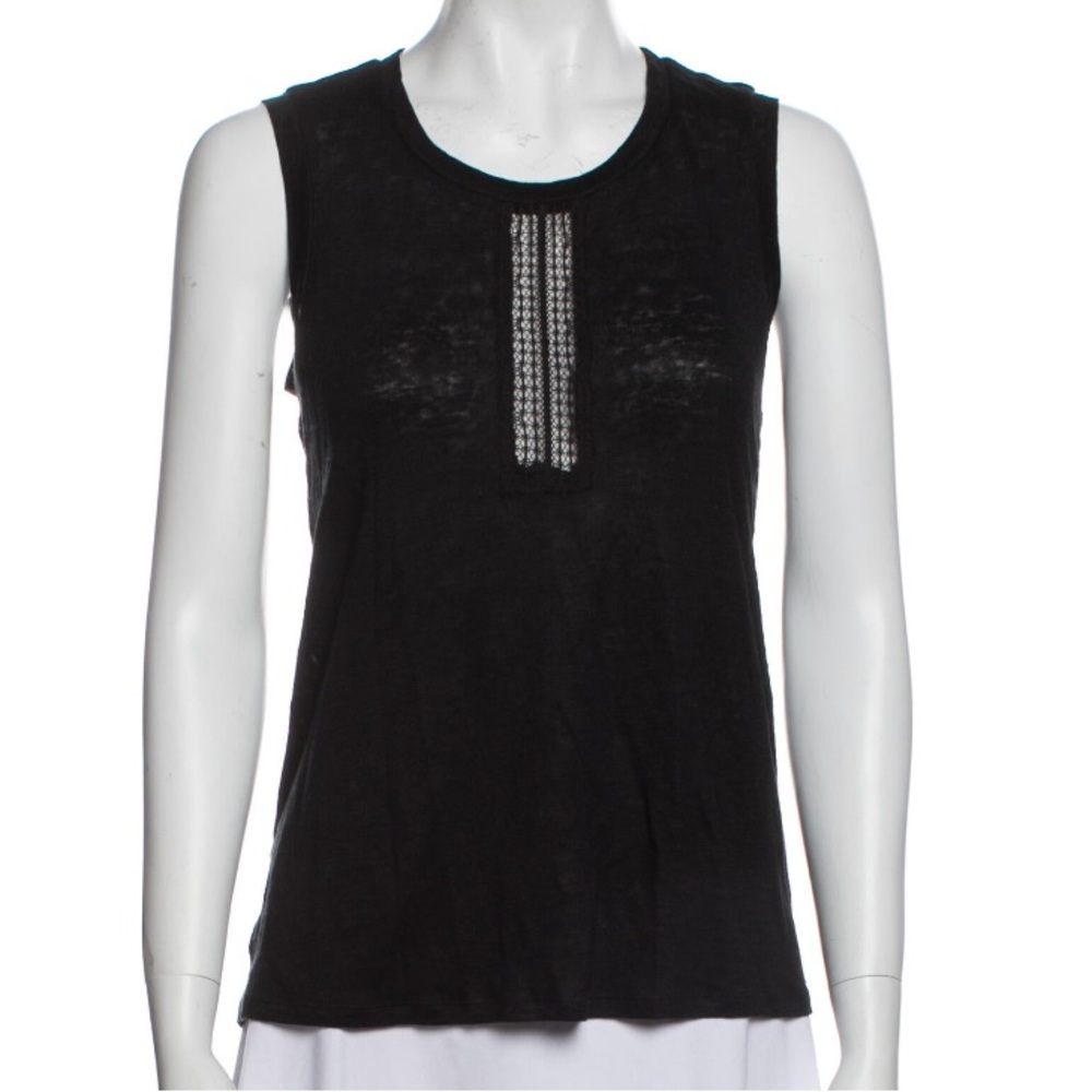 Rebecca Taylor Linen Tank with Lace Inset split back SM in black